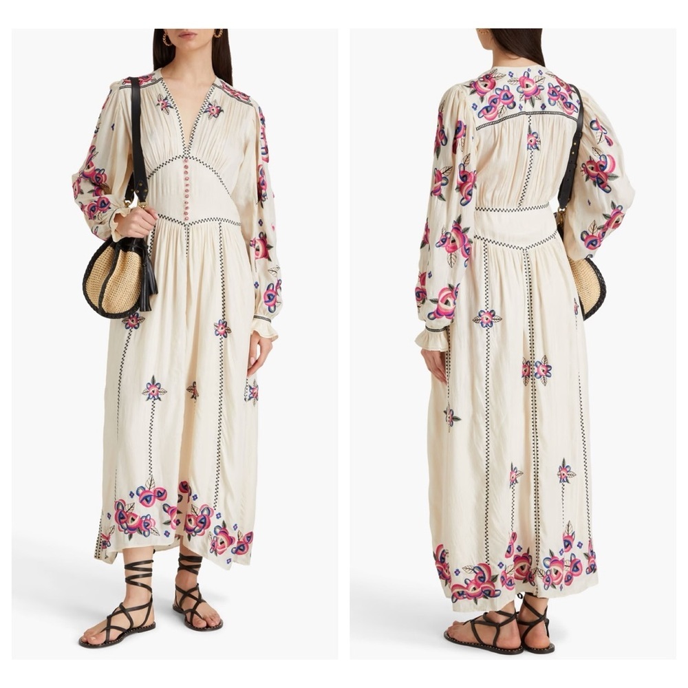 Isabel Marant Moyrae Embroidered Floral Silk Maxi Dress size 36 | US 4 Bohemian - Picture 2 of 16